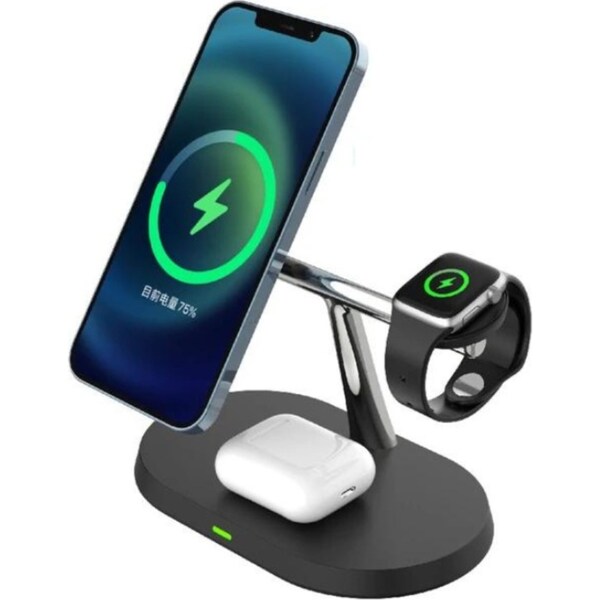 3 in 1 Magnetic Wireless Charger Stand Charging Dock Station for iPhone Apple Watch Airpods Black