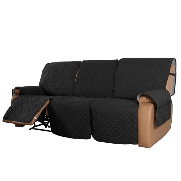 Recliner Sofa Cover with Pocket, Slipcovers Reversible Washable Elastic Adjustable Strap for home(3 Seater,Black