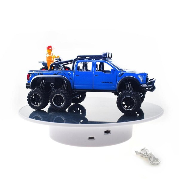 White Rotary Turntable Mirror Top 360° Rotary Display Stand 25x25x4.8cm