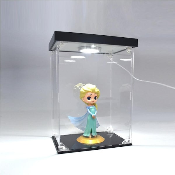 Acrylic Display Case Clear Box With Round Led Lights For Cars And Figures Model