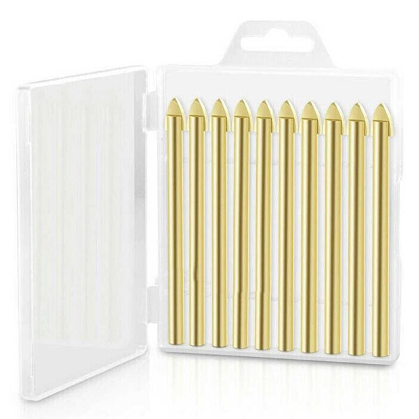 10pcs Titanium Ceramic Tile Glass Drill Tungsten Carbide Cross Spear Head 6mm