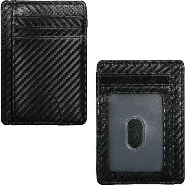 Carbon Fiber Card Holder Wallet Case Pocket Minimalist Leather RFID Block Slim