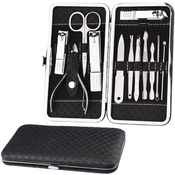 12pcs Nail Clippers Set Stainless Nail Clippers Kit Cuticle Grooming Case
