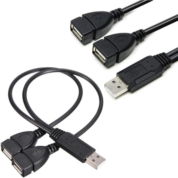 Double USB Extension A-Male to 2 A-Female Cable Cord Power and Data Adapter