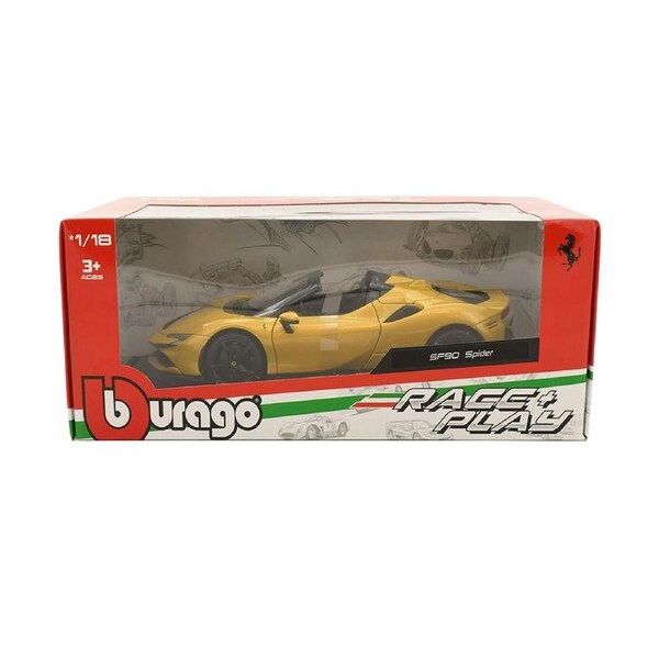 Bburago Licensed 1:18 Scale Ferrari R&P SF-90 Stadale Spider Diecast Model Car Yellow