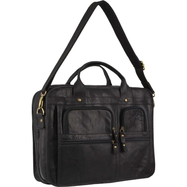 Pierre Cardin Rustic Leather Computer/Laptop Messenger Bag - Black