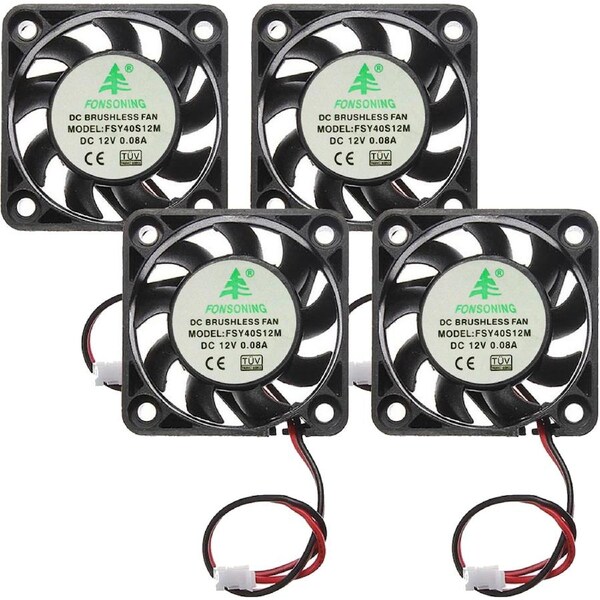 4pcs Brushless Silent Compute Fan 40x40x10mm DC 12V PC Case Cooling Fans Black