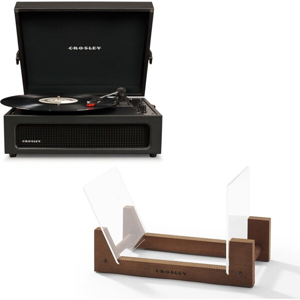 Crosley Voyager Bluetooth Portable Turntable - Black + Bundled Crosley Record Storage Display Stand
