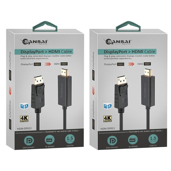 2PK Sansai Displayport To HDMI M To M Monitor/TV Laptop/Computer Cable 1.5m