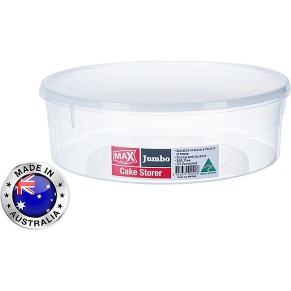 2 x Cake Container Clear Plastic Round Food Storage Holder Tub Australian Made