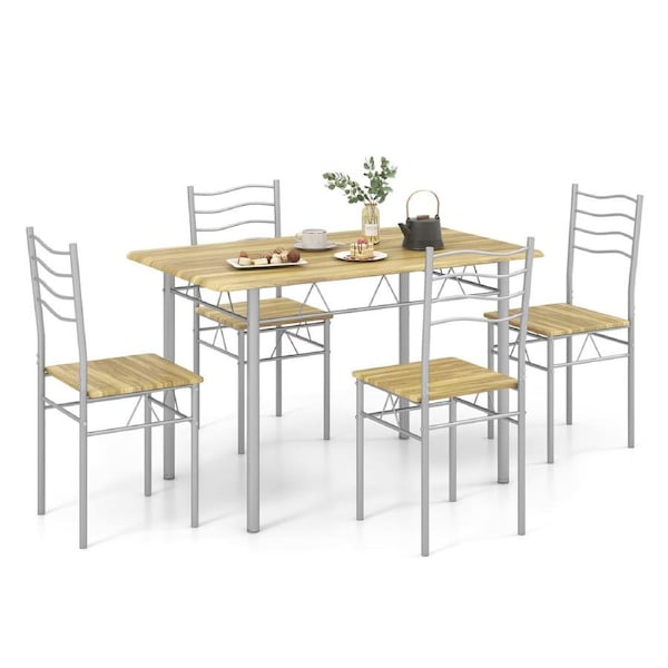 Giantex 5PCS Dining Table Set Kitchen Table & 4 Chairs w/Backrest Home Kitchen Furniture Metal Frame