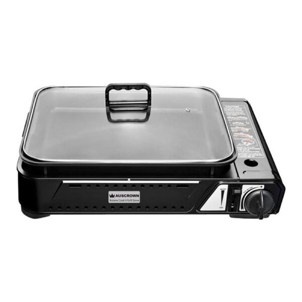 Auscrown Portable Butane Cooker Cook 'n' Grill Stove Combo with Carry Case