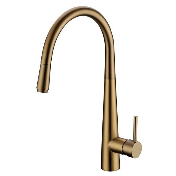 Aquaperla Brushed Gold Solid Brass Round Pull Out Kitchen Sink Mixer