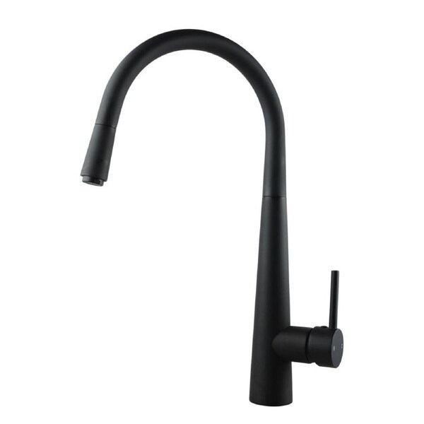 Aquaperla Matt Black Solid Brass Round Pull Out Kitchen Sink Mixer