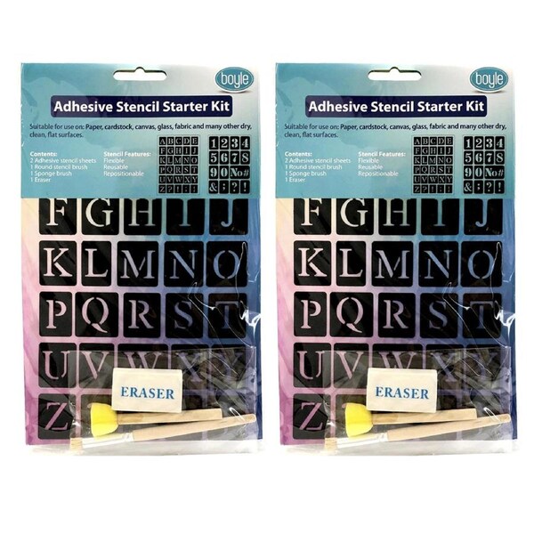 2PK Boyle Adhesive DIY Kids Alphabet/Number Stencil Starter Brush/Sponge Kit