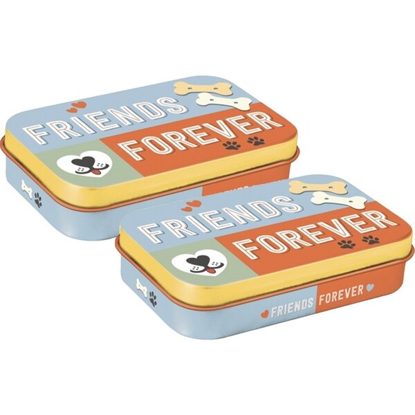 2PK Nostalgic Art Pet/Dog Treats Storage Metal Tin Box Friends Forever 9.5x6x2cm