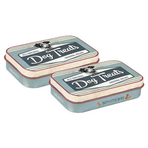 2PK Nostalgic Art Pet/Dog Treats Storage Metal Tin Box Dog Treats Blue 9.5x6x2cm