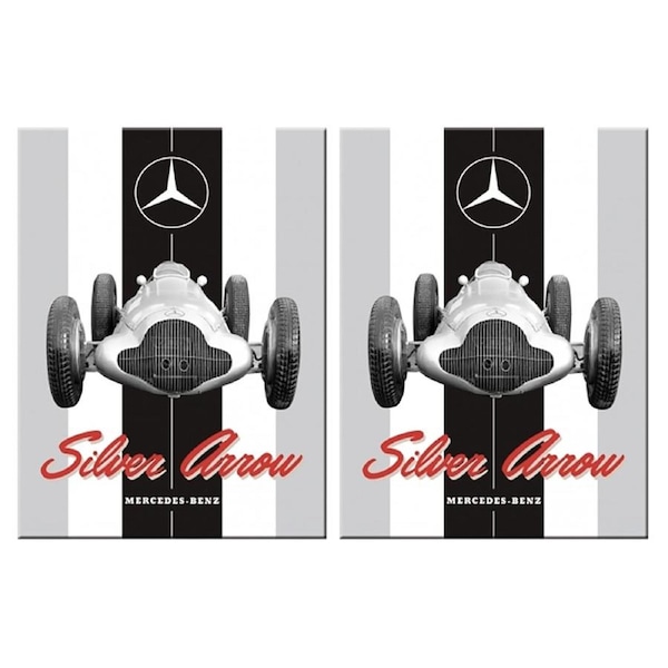 2PK Nostalgic Art Mercedes Benz Silver Arrow Printed Fridge Rectangle Magnet 8cm