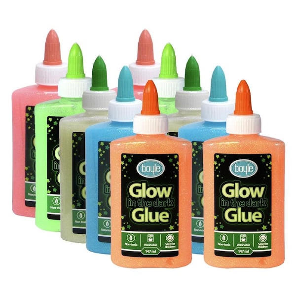 10PK Boyle Glow in the Dark Glitter Glue Adhesive Kids Art/Craft DIY 147ml Asst
