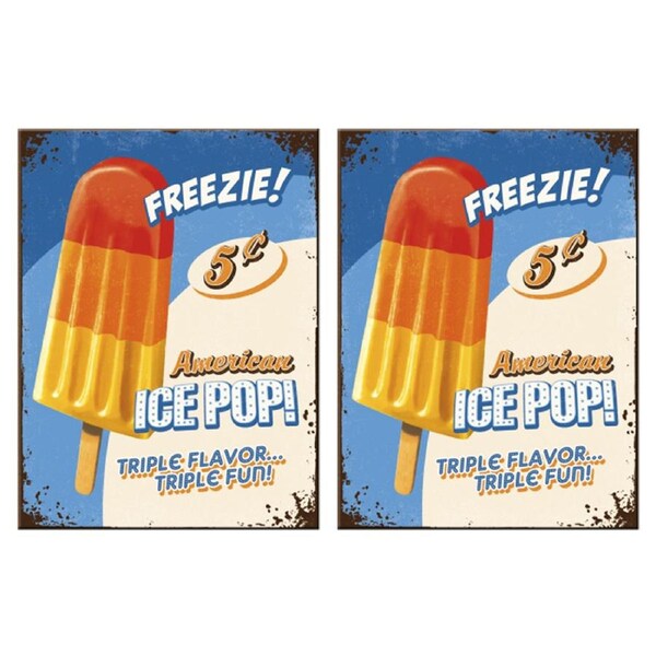 2PK Nostalgic Art Ice Pop Colour Printed Fridge Rectangle Magnet Décor 6x8cm