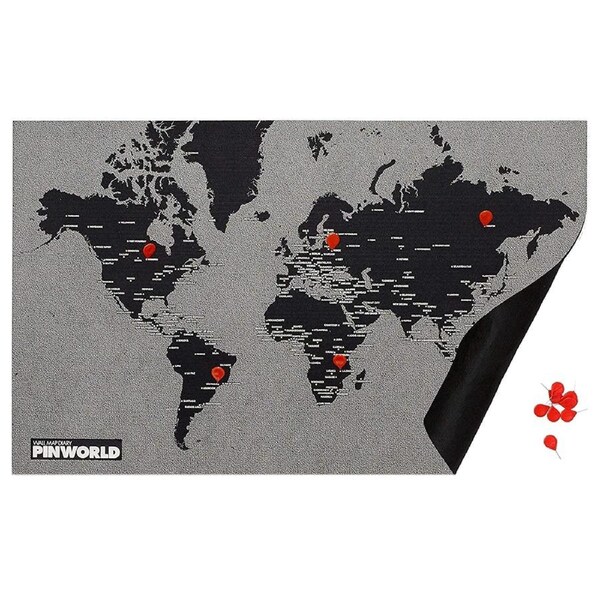 Palomar Pin World Mini Country Map Wall Hanging Felt 3x77x48cm w/Red Pins BLK