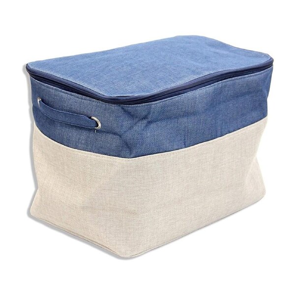 Butler Suite Folding Lined Home Storage Container Large Blue w/Zip Lid & Handles