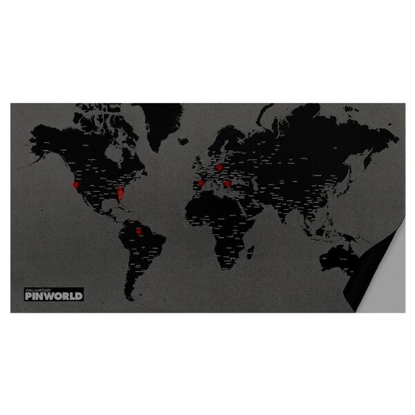 Palomar Pin World Country Map Wall Hanging Felt Decor 3x100x80cm w/Red Pins BLK