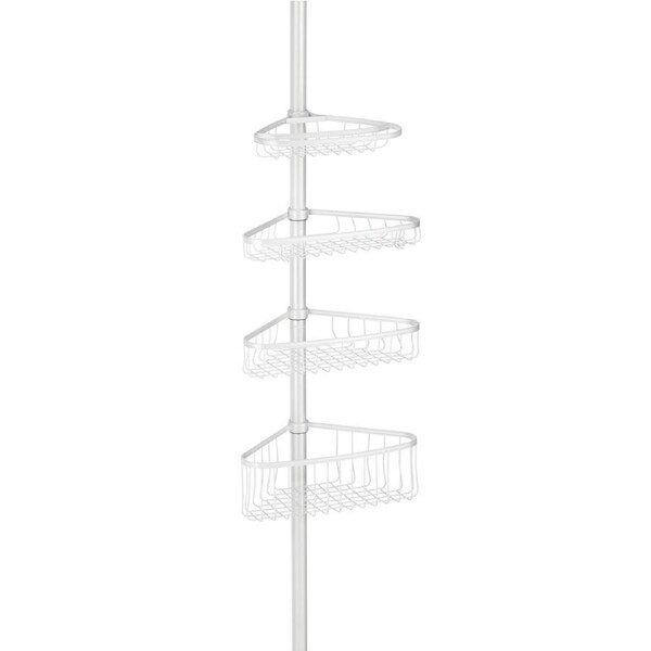 iDesign York Tension Adjustable Corner Shower Bathroom Wire Caddy White 59.6cm