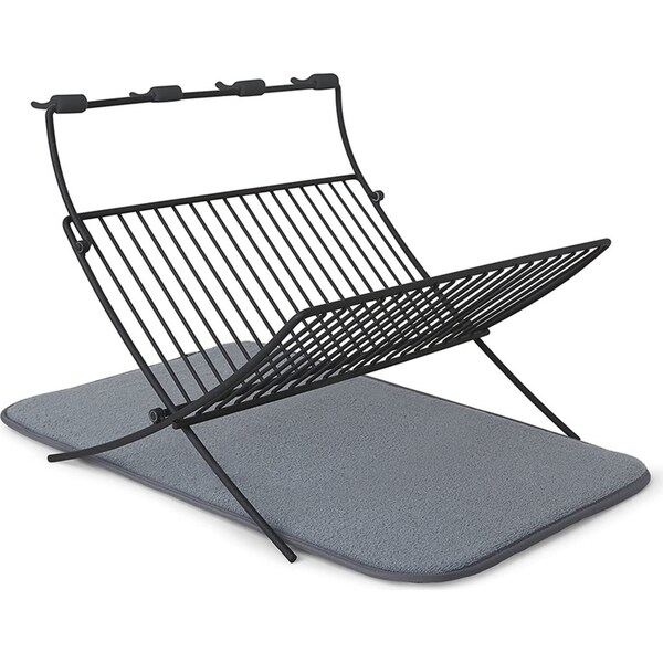 Umbra XDry Kitchen Drying Dish Folding Rack Charcoal w/Stemware Holder 51x30cm