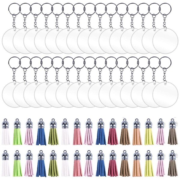 90pcs Keyring Clear Acrylic Circle Discs DIY Keychain Blanks Tassel Pendant