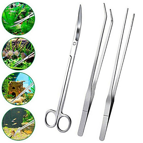 3pcs Aquarium Tool Kit Aquatic Plant Tweezers Scissors Auto Fish Feeder Tank