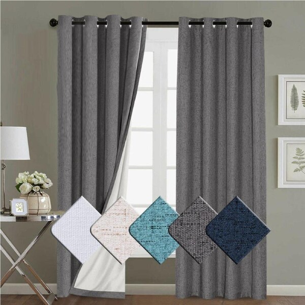 2x 100% Blackout Curtains Pair Rich Linen Textured Curtain Draperies for Bedroom Ivory / W168cm X D183cm
