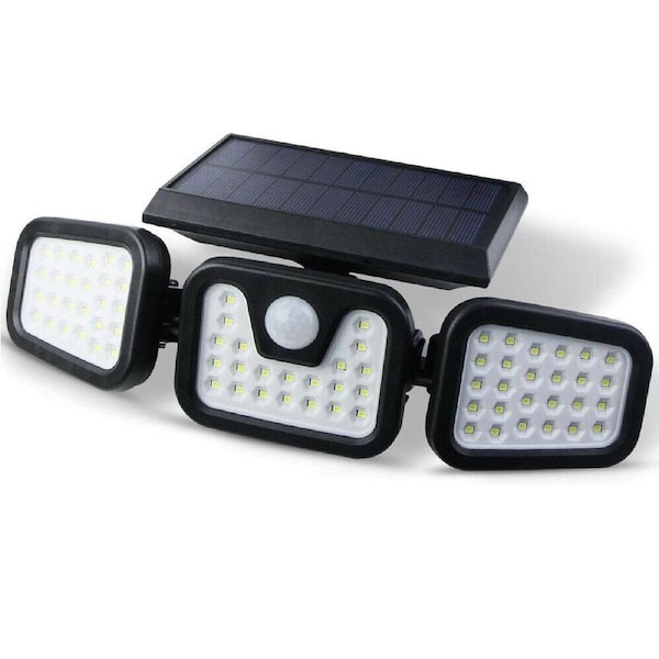 3 Head 74LEDs Solar Motion Sensor Light Outdoor Garden Wall Flood Lamp