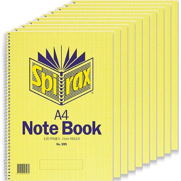 Spirax 595 Notebook 7mm Ruled Lines Spiral Bound 120 Page A4 10 Pack