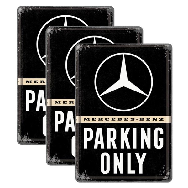 3PK Nostalgic Art Metal/Paper Postcard Mercedes Benz Parking Only/Envelope 14cm