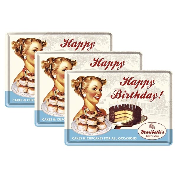 3PK Nostalgic Art Metal/Paper Mailing Postcard Happy Birthday w/Envelope 10x14cm