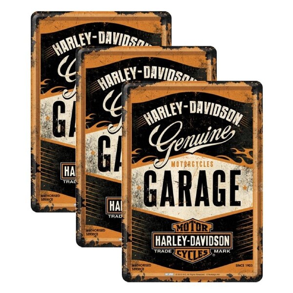 3PK Nostalgic Art Metal Mailing Postcard Harley-Davidson Garage w/Envelope 14cm