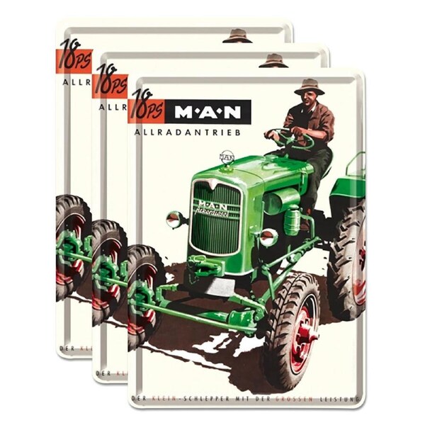 3PK Nostalgic Art Metal/Paper Mailing Postcard Man Tractor Green w/Envelope 14cm