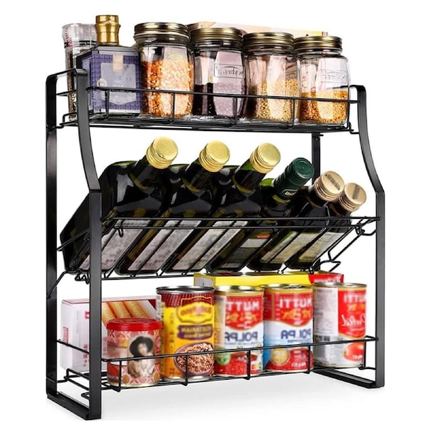 3 Tier Countertop Shelf Organizer- Kitchen Storage and Organisation Rack for Spice Jar, Condiments, Wine Bottle, Bathroom and Pantry Cabinet