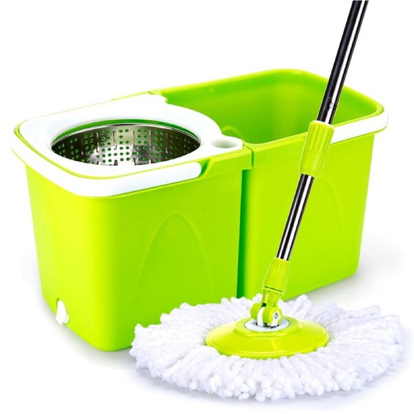 Magic Mop 360° Spinning Stainless Steel Dual Bucket 4 Microfibre Mop