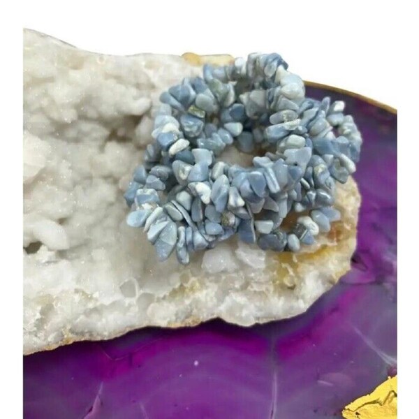 5x Blue Calcite Crystal Chip Bracelet Natural Gemstone Emotional Balance Stone