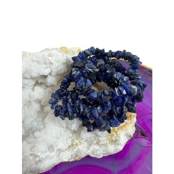 5x Lapis Lazuli Crystal Chip Bracelet Set Natural Strength and Courage Gemstone
