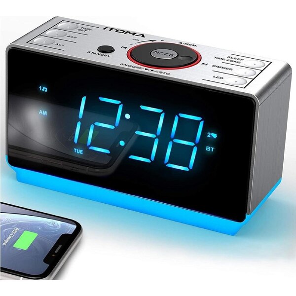 Digital Alarm Clock FM Radio Bedside Night Light,Dual Alarm USB Charge Bluetooth