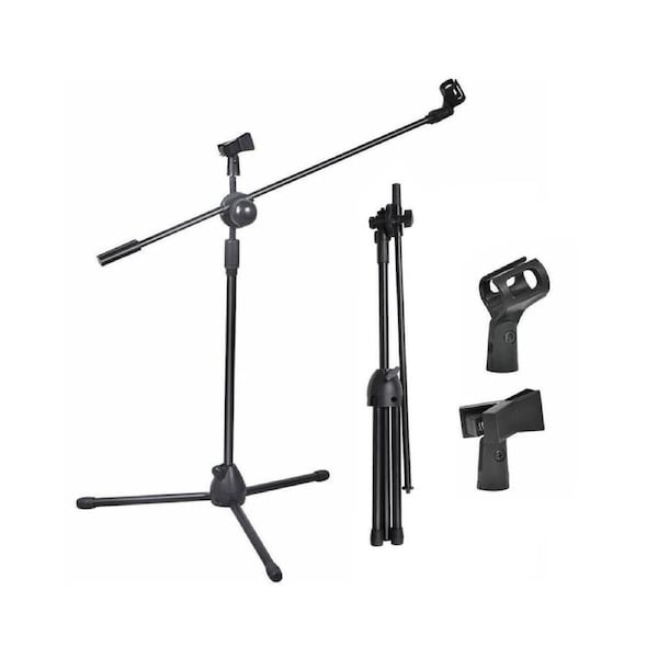 Professional Dual Microphone Stand Telescopic Boom Adjustable Mic Holder Tripod