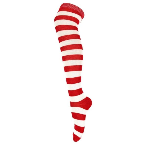 Over The Knee High Socks Striped Girls Women Cheerleader Stripe - White & Red