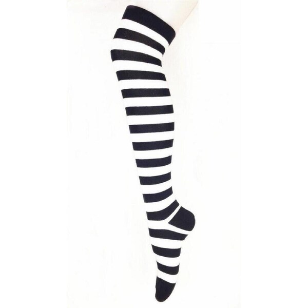 Over The Knee High Socks Striped Girls Women Cheerleader Stripe - White & Black