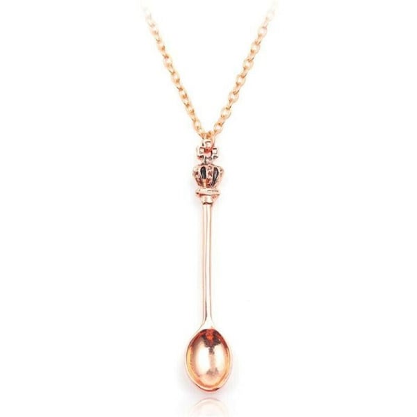 Mini Crown Spoon Necklace Pendant Charm Festival Cutlery Royal Tea - Rose Gold
