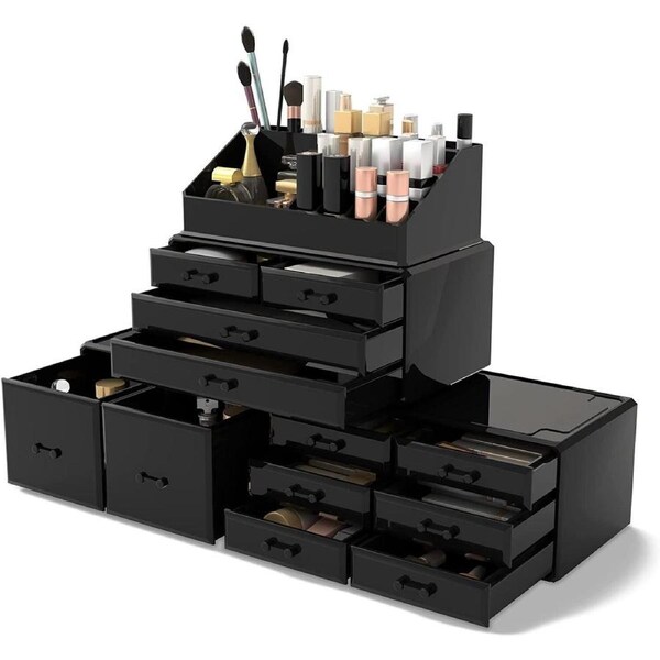 Makeup Cosmetic Organizer Storage Drawers Display Boxes Case w/12 Drawers- Black