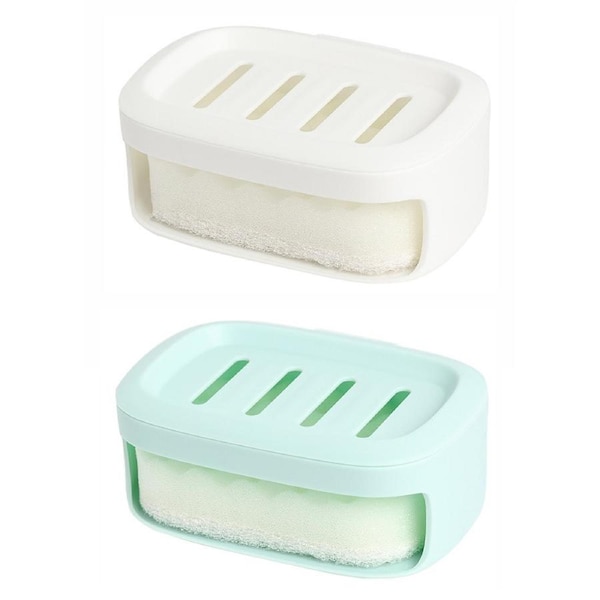 2Pcs Plastic Draining Soap Box with sponge Double Layer Simple Soap Holder