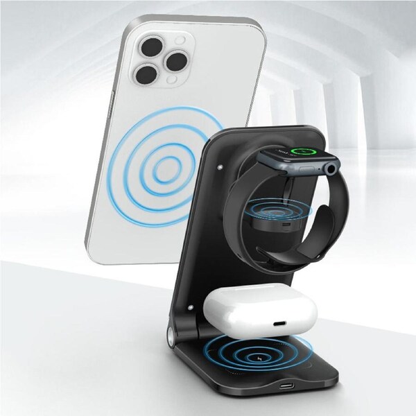 Folding 3 In 1 Wireless Charger Multifunctional Vertical Mobile Phone Bracket for iphone/Apple Watch